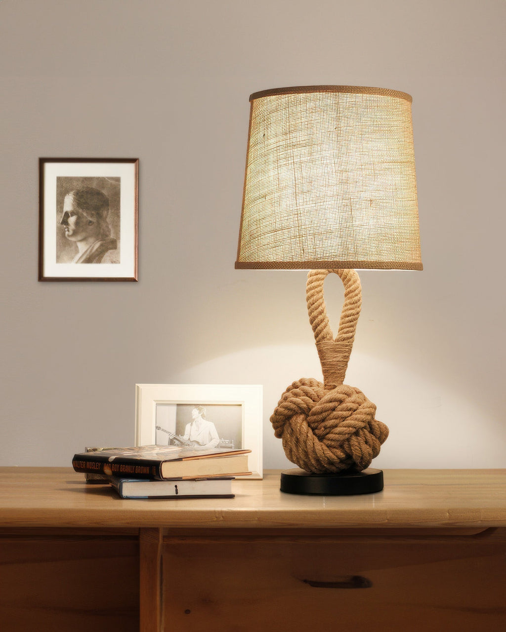 Haven Hemp Rope Table Lamp With Linen Shade And E27 Socket