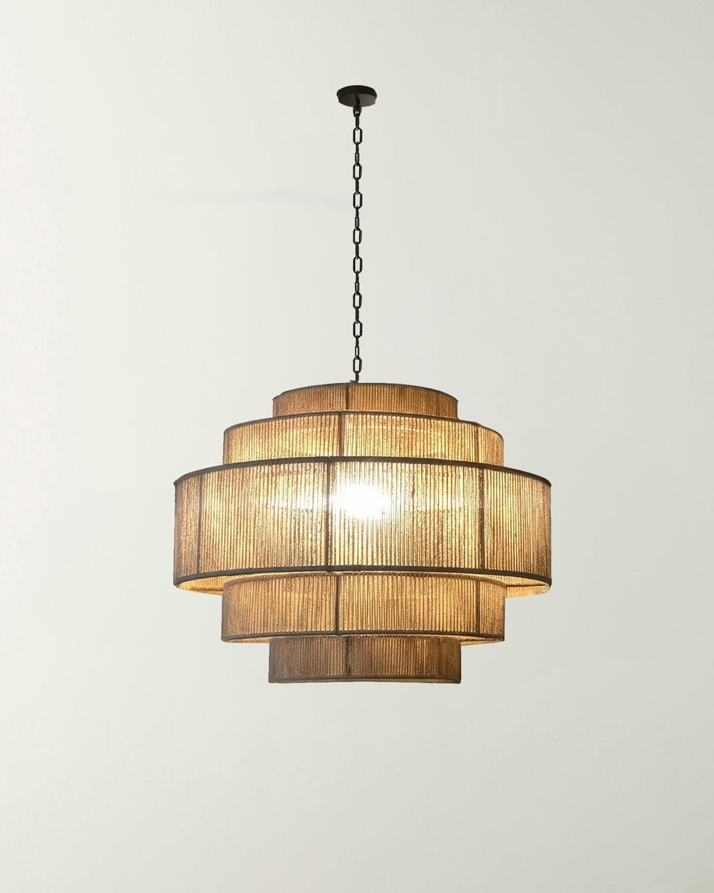 VerraWeave Handwoven Rattan Chandelier With Hemp Rope Accents