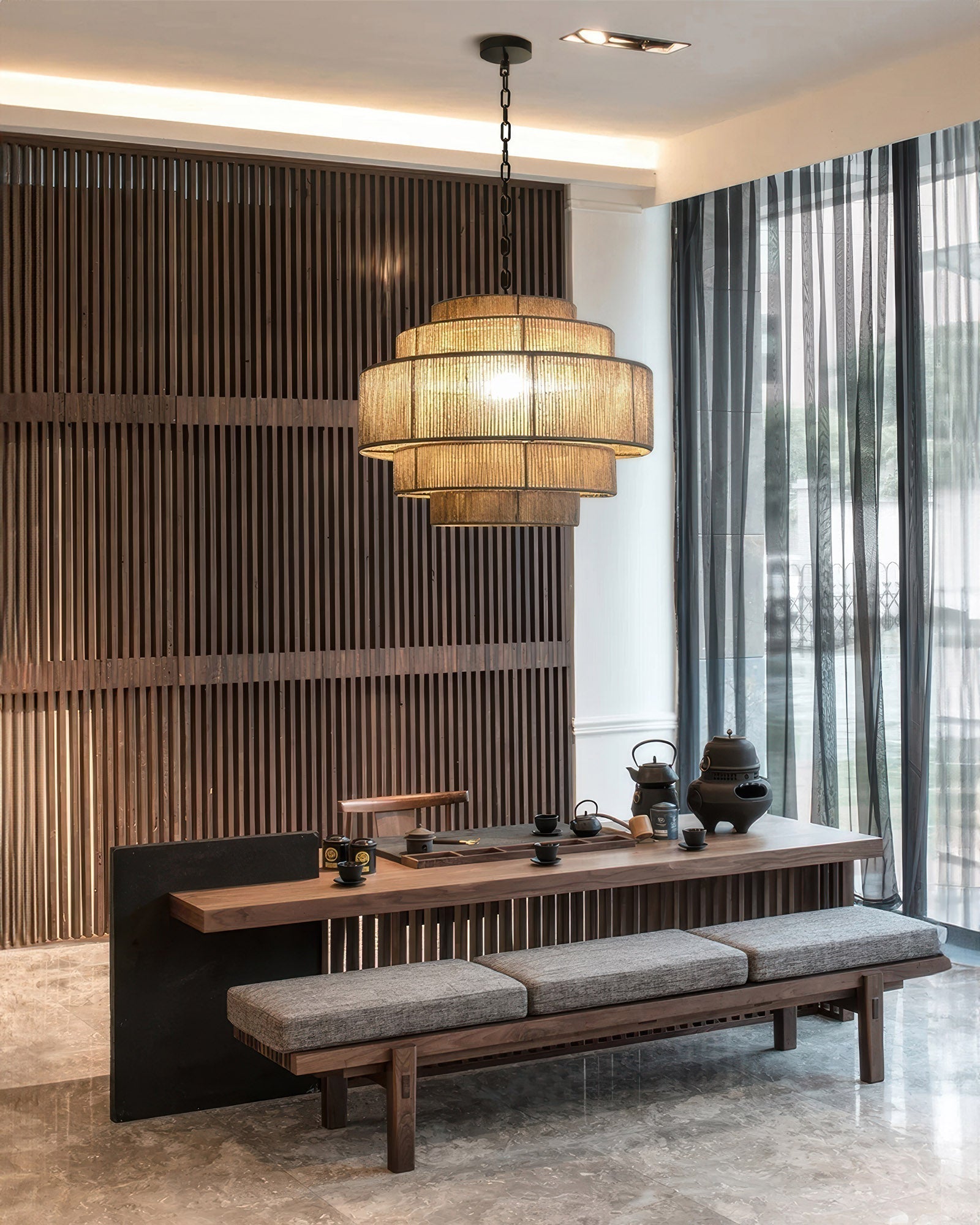 VerraWeave Handwoven Rattan Chandelier With Hemp Rope Accents