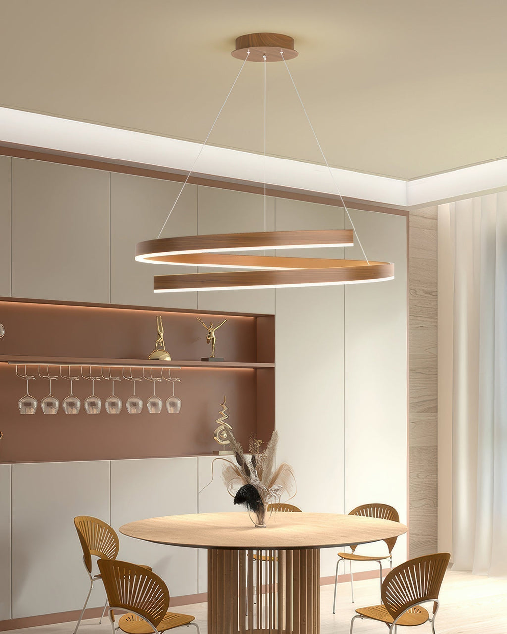 Kairo Mahogany-Style Chandelier With Adjustable Angles And Aluminum Woodgrain