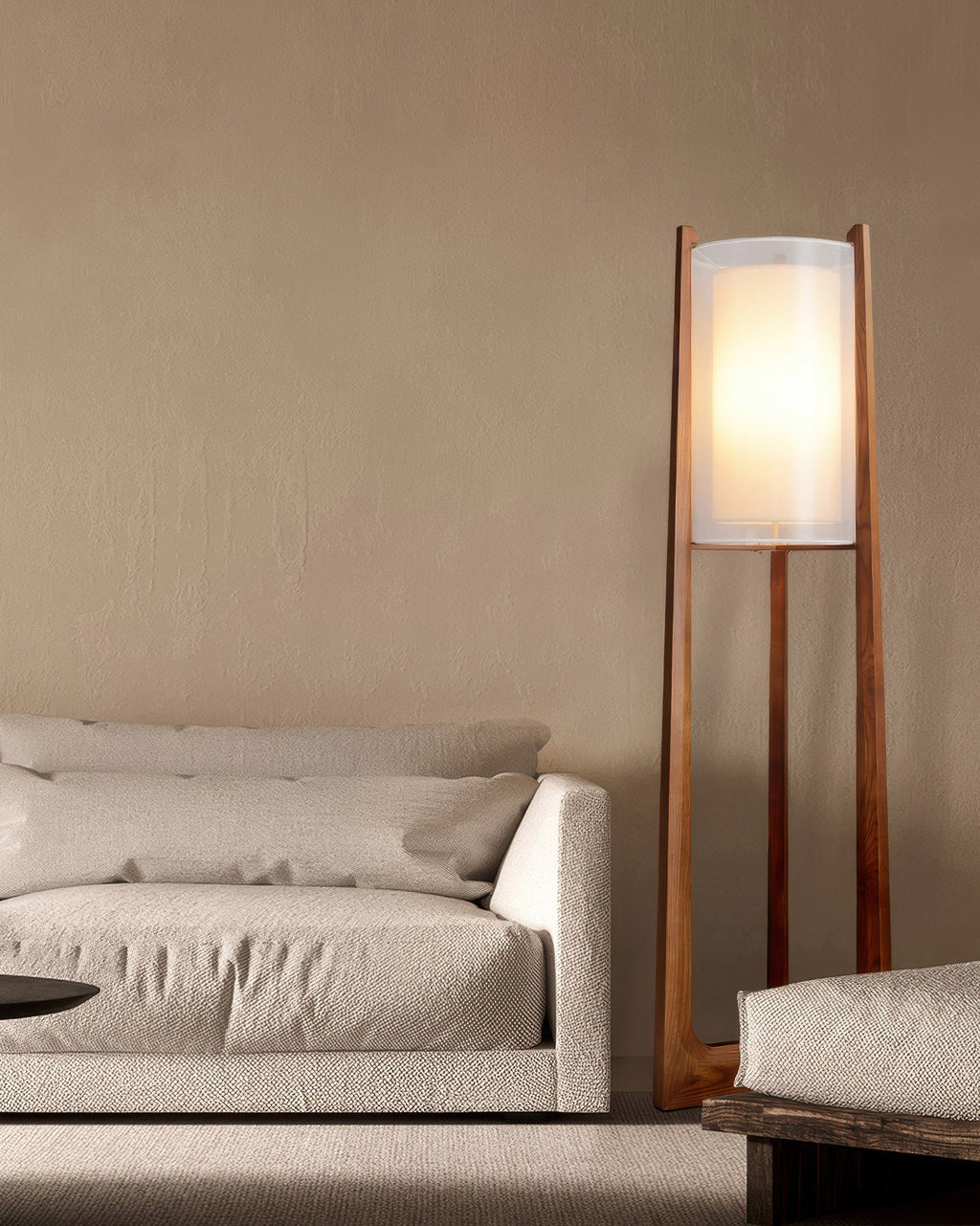 Orinex Floor Lamp In Ash Wood And Needle Wire Cloth Shade