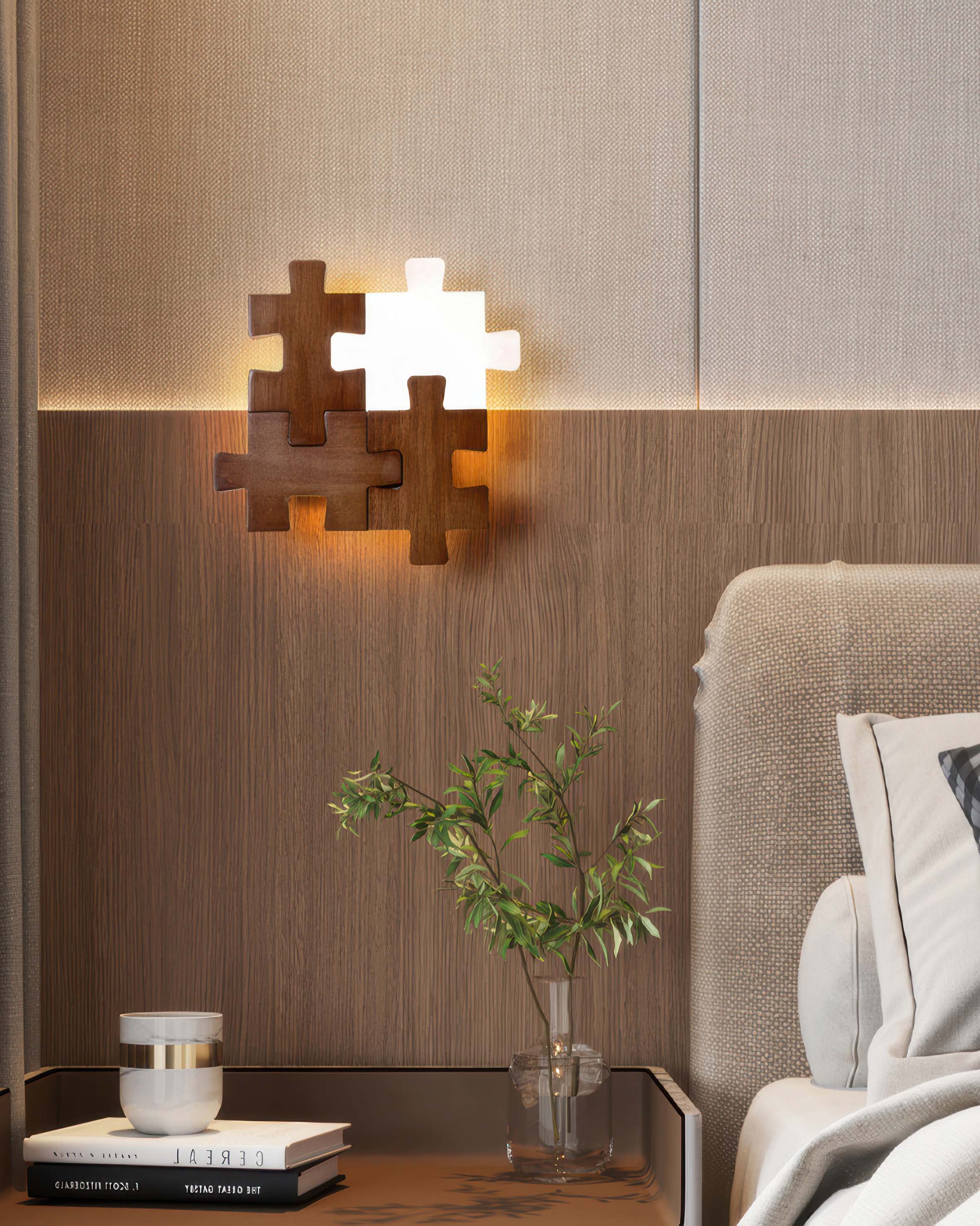 NovaPuzzle Wood Puzzle LED Wall Sconce in Nordic Minimalist Style