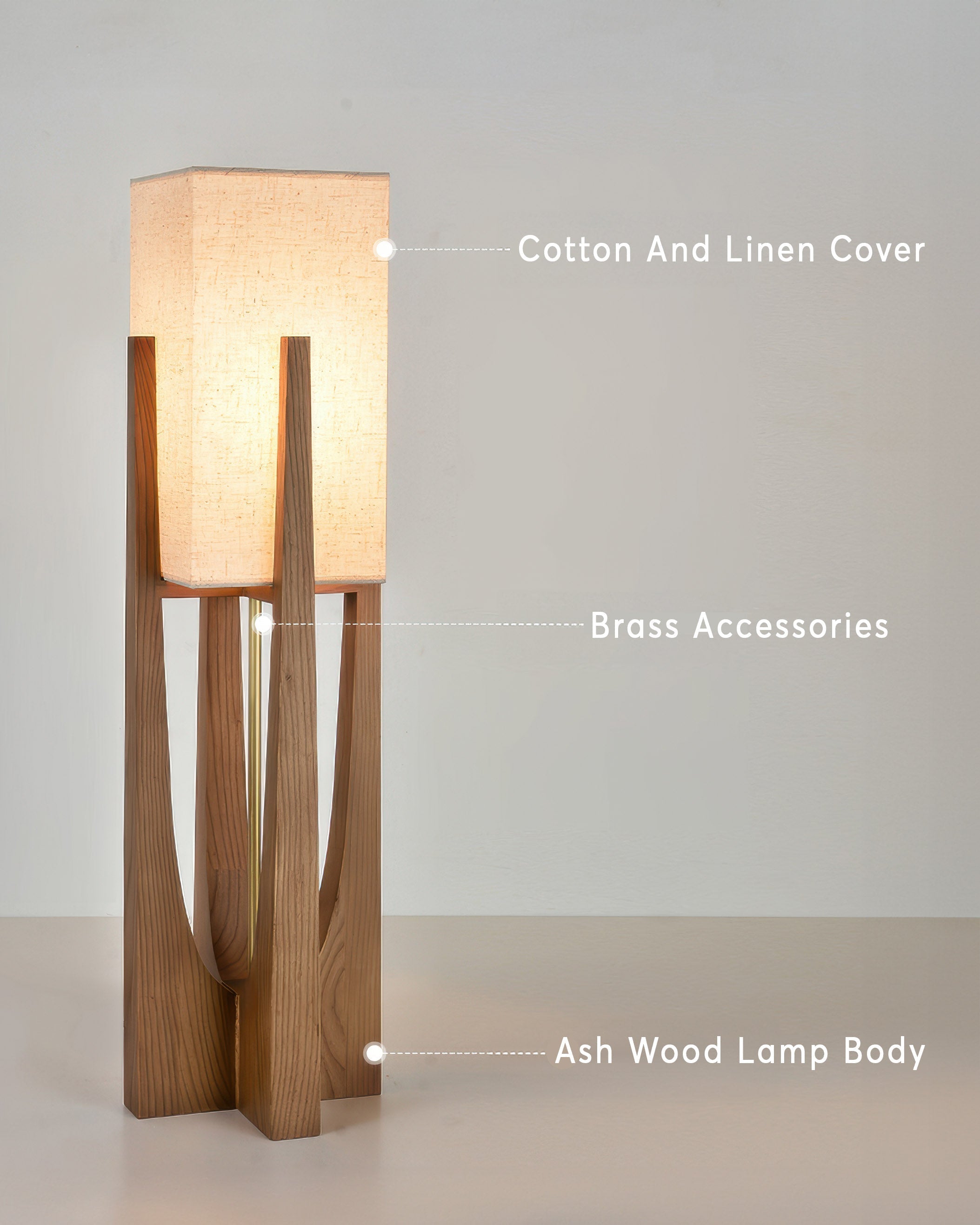Kairoa Walnut Floor Lamp With Brass Accents Minimalist Japanese Design
