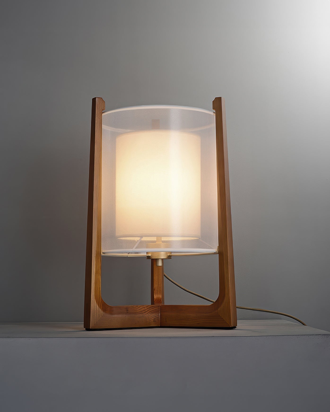 Orinex Floor Lamp In Ash Wood And Needle Wire Cloth Shade