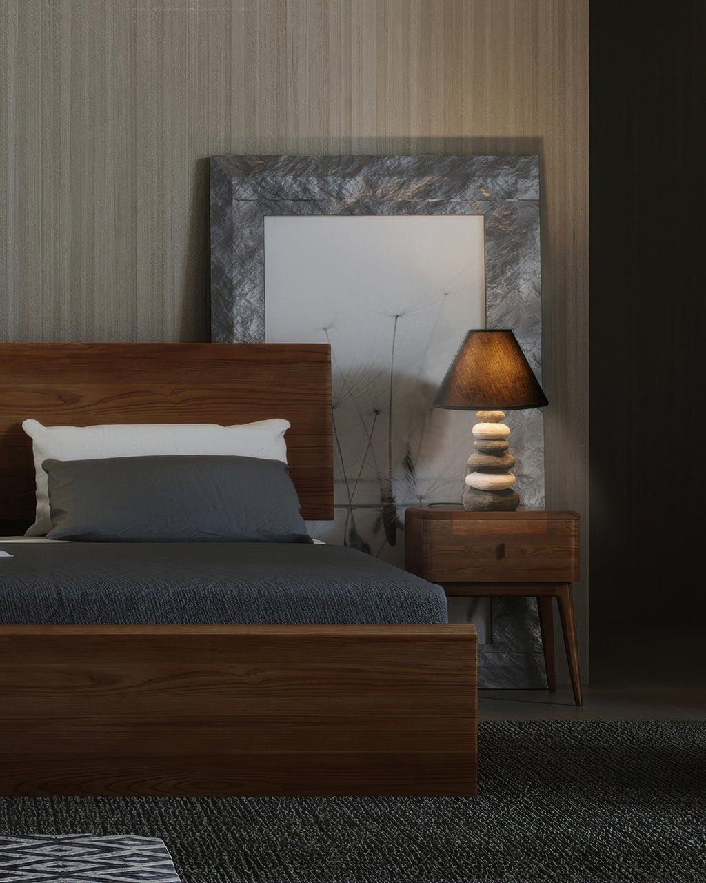 Aurelia Ambient Fabric Table Lamp with Stone-Textured Ceramic Base for Living Room