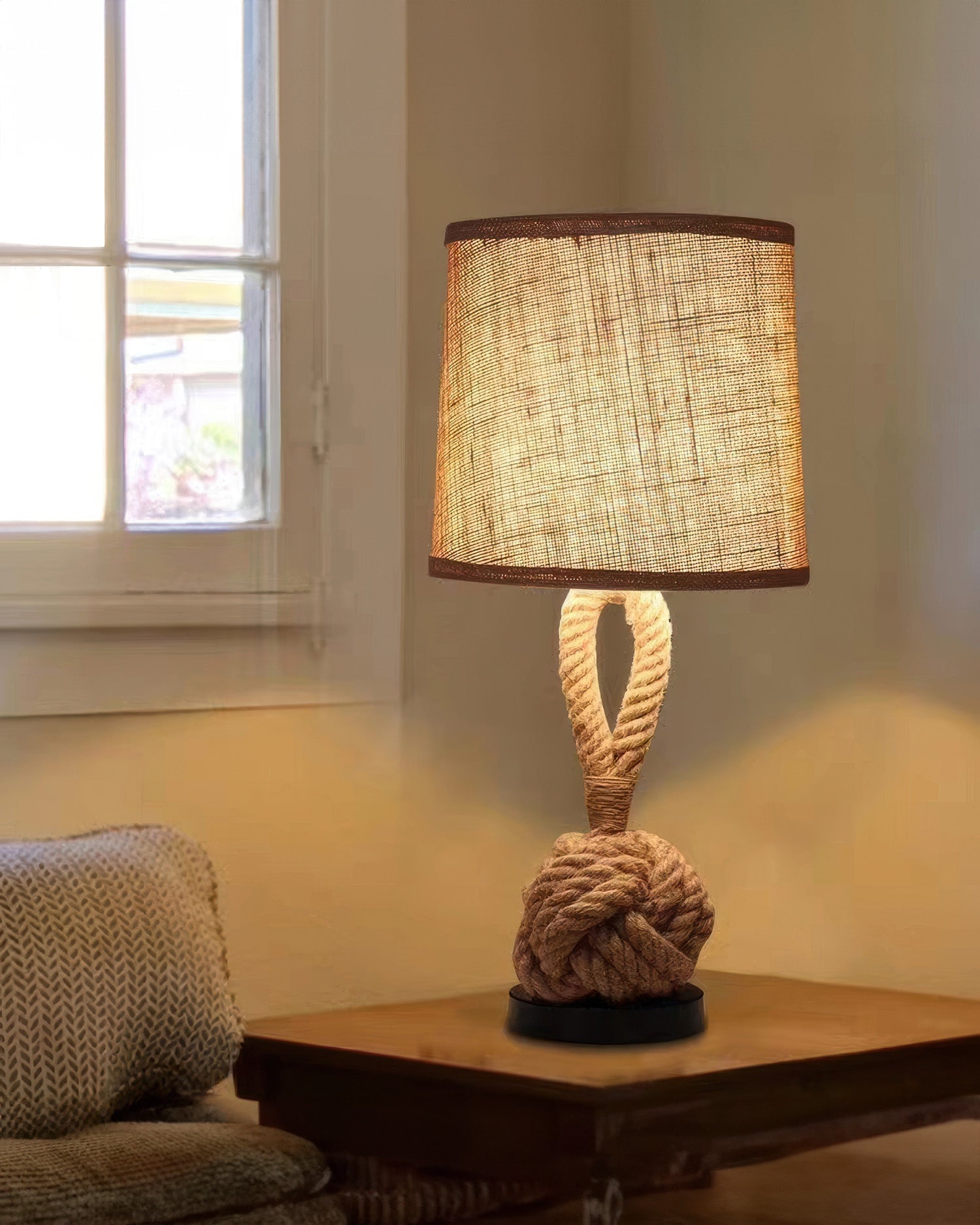 Haven Hemp Rope Table Lamp With Linen Shade And E27 Socket