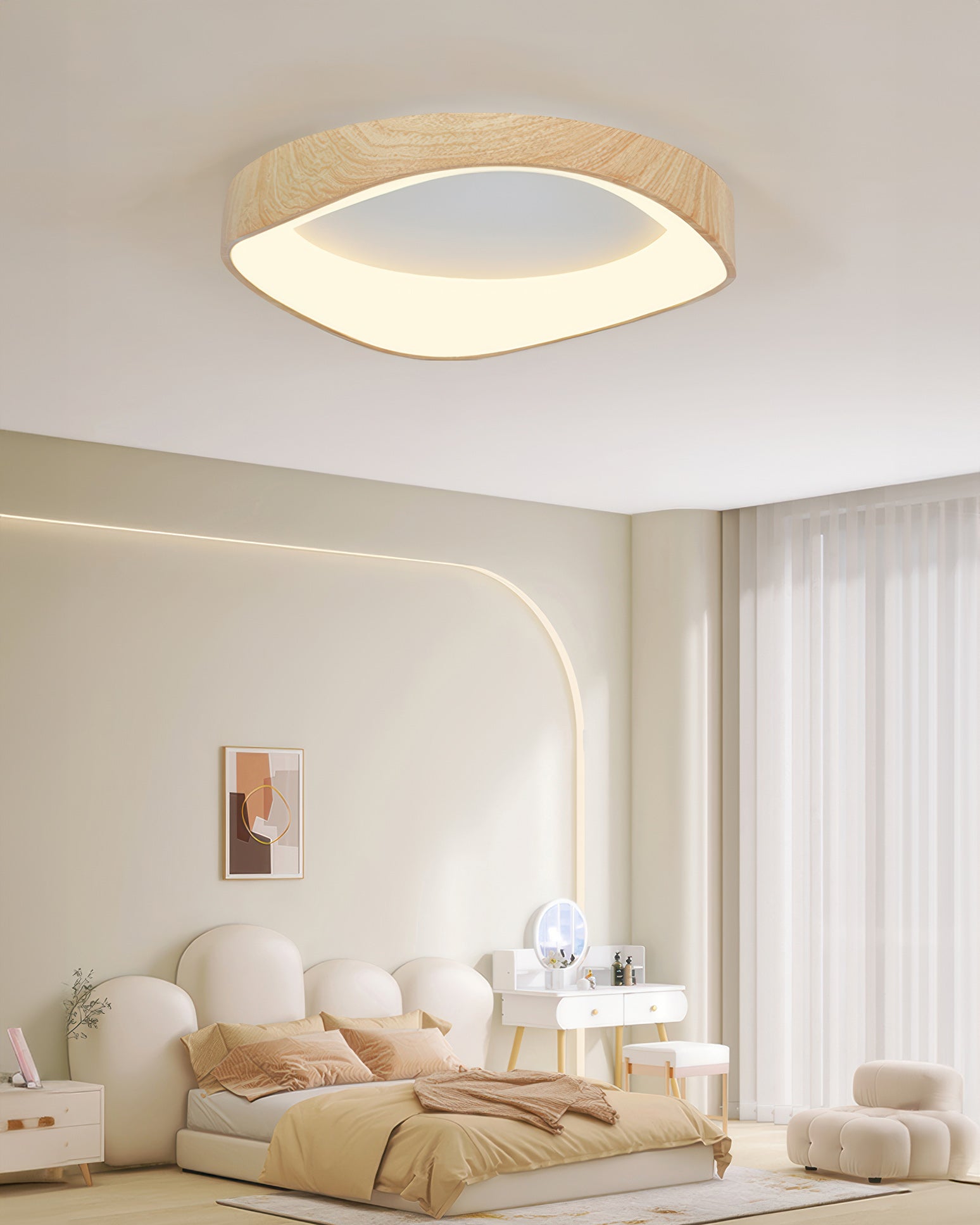 AstraNova Nordic Wood Grain LED Ceiling Light for Living Rooms and Bedrooms