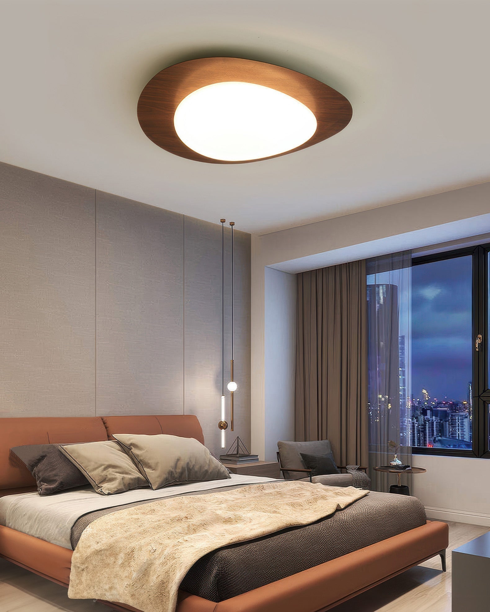 Nyra | Nordic Pebble Wood Grain LED Ceiling Light With Even Illumination