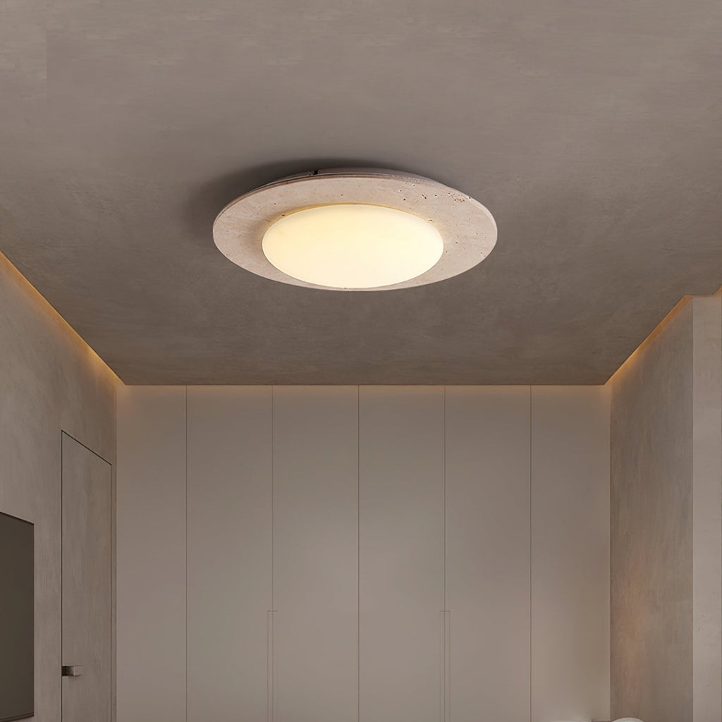 Aurora Crest Dome Ceiling Light With Yellow Travertine Wood