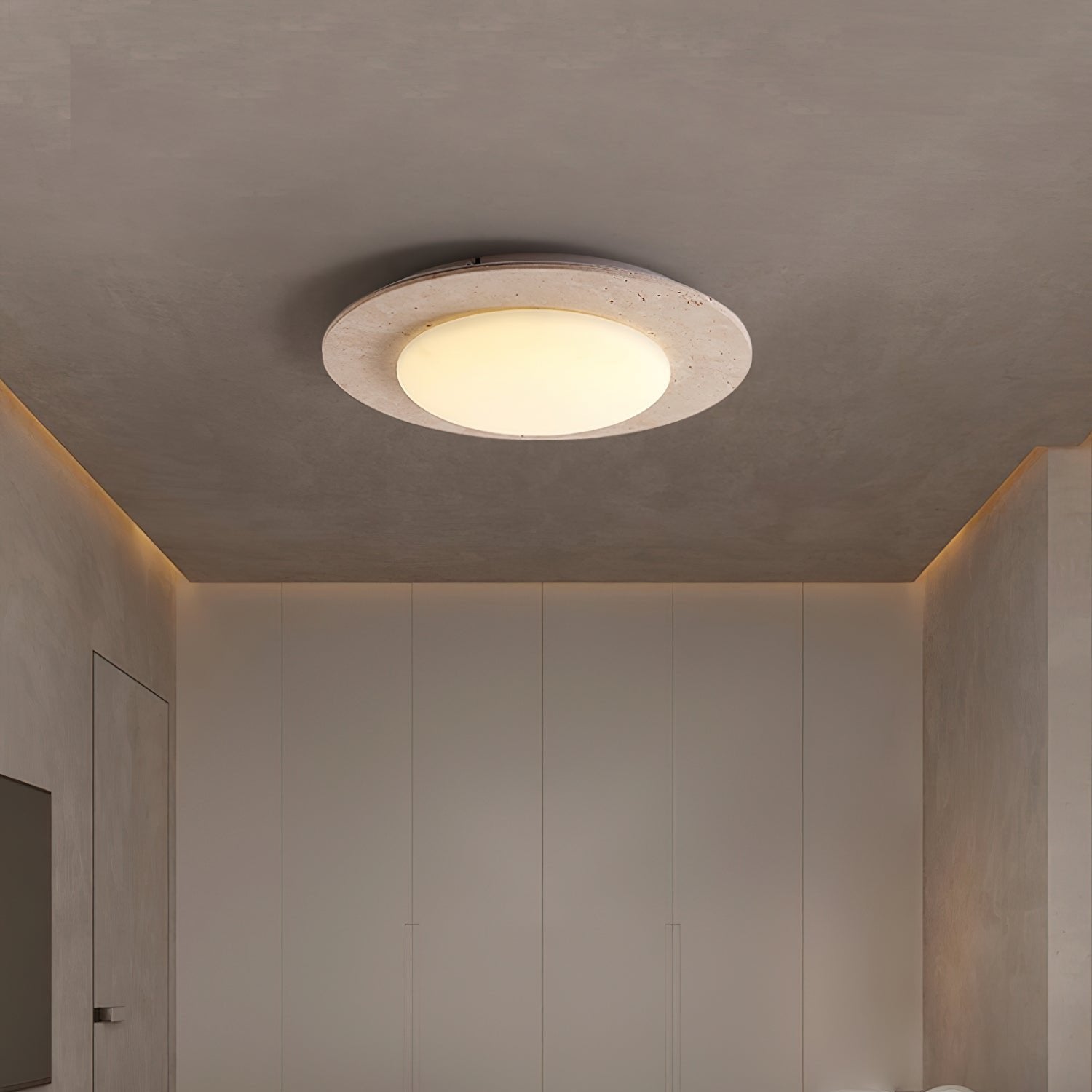 Aurora Crest Dome Ceiling Light With Yellow Travertine Wood