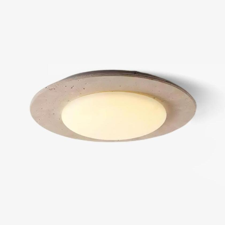 Aurora Crest Dome Ceiling Light With Yellow Travertine Wood