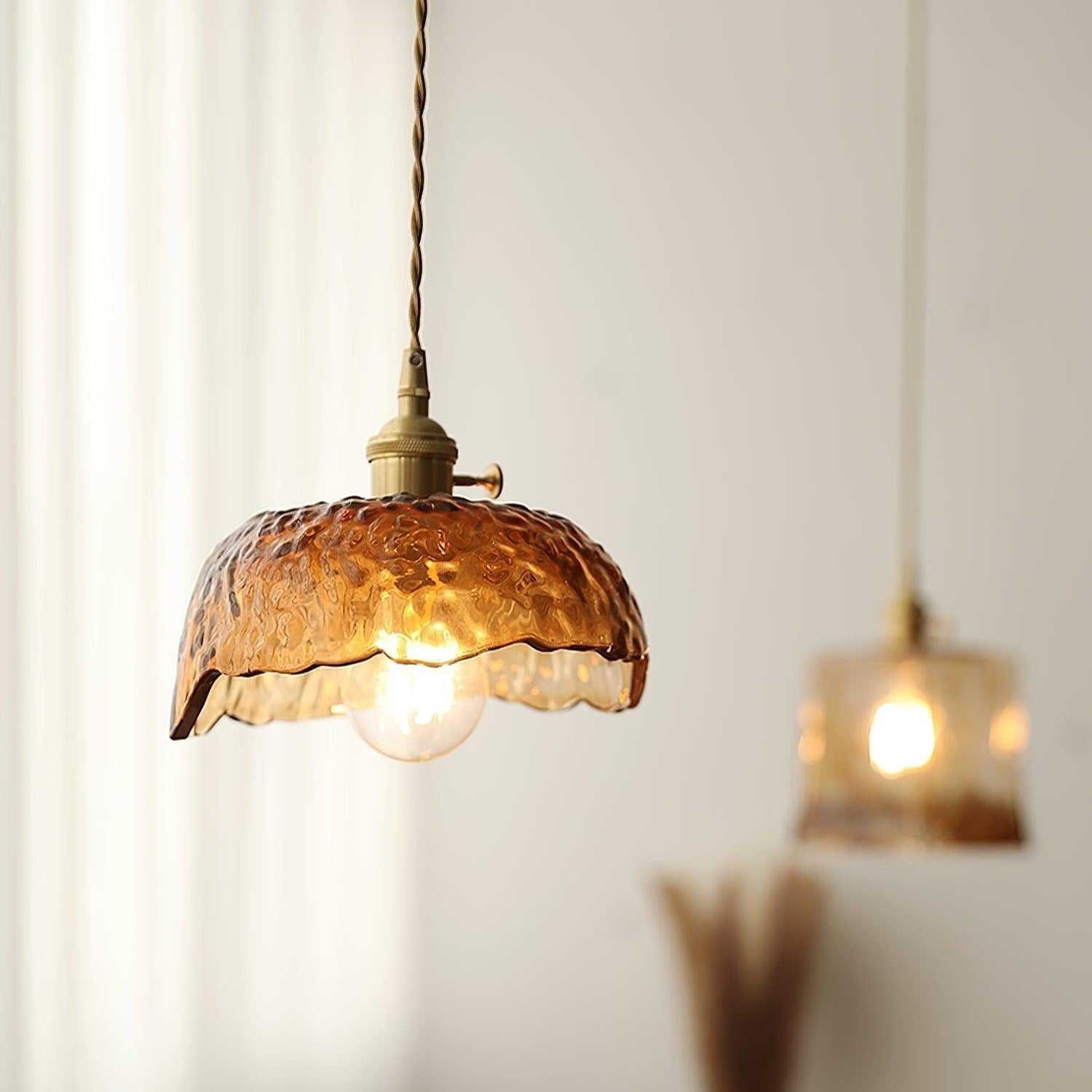 Gold Accented Vintage Brown Glass Pendant Light For Cozy Ambience