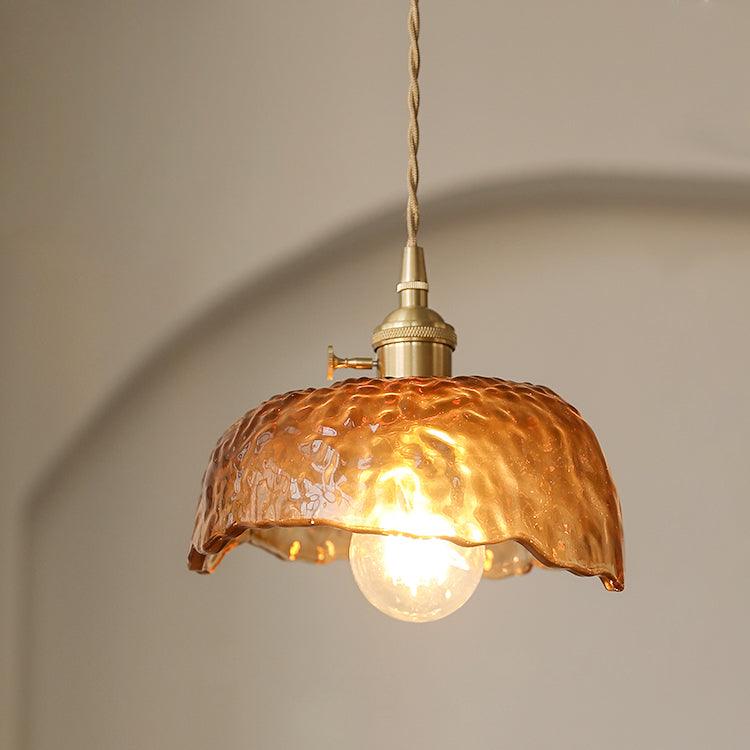 Gold Accented Vintage Brown Glass Pendant Light For Cozy Ambience