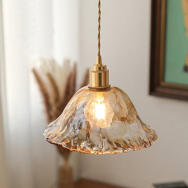 Gold Accented Vintage Brown Glass Pendant Light For Cozy Ambience