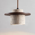 Elegant Travertine and Wood Pendant Light with Integrated LED