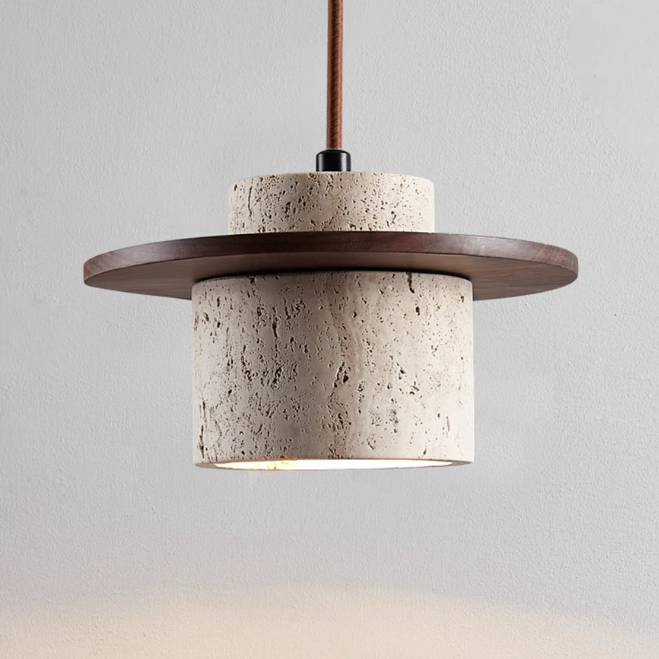 Elegant Travertine and Wood Pendant Light with Integrated LED