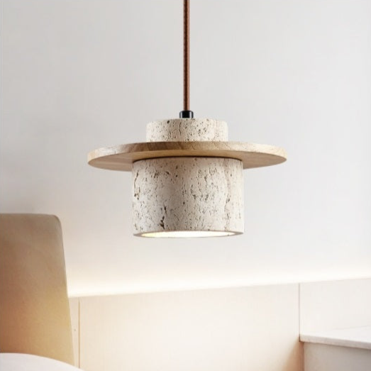 Elegant Travertine and Wood Pendant Light with Integrated LED