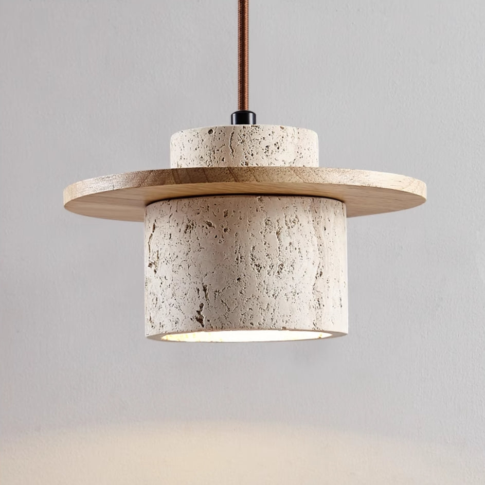 Elegant Travertine and Wood Pendant Light with Integrated LED
