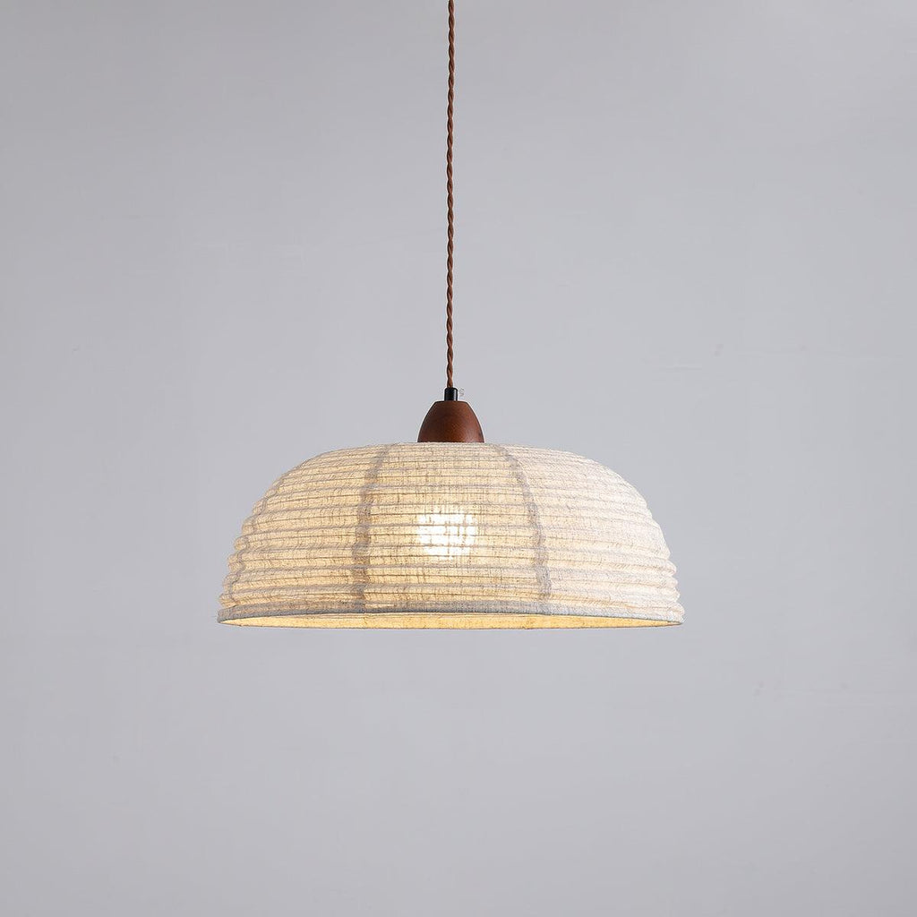 Wood and Fabric Pendant Light Featuring Natural Warm Glow
