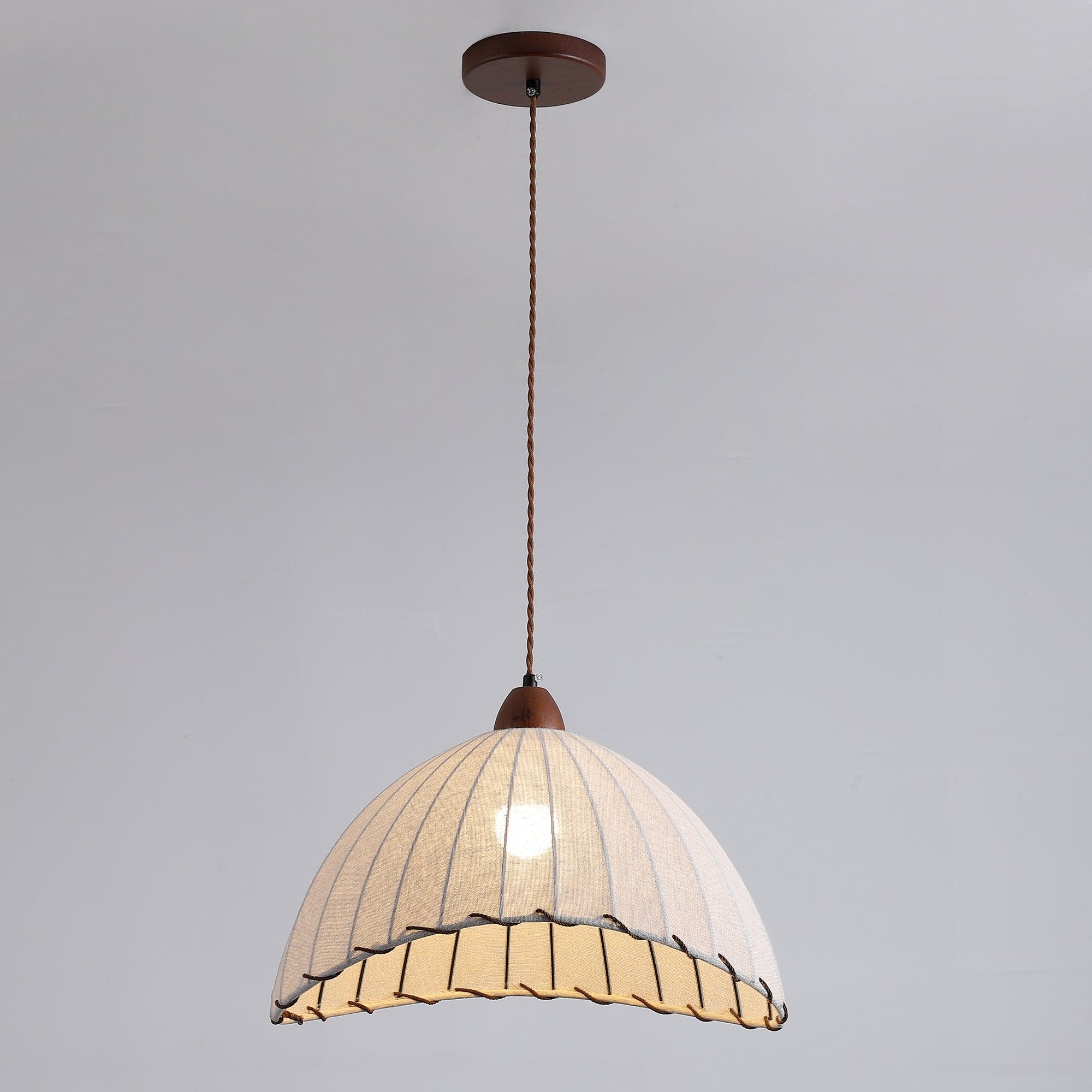 Wood and Fabric Pendant Light Featuring Natural Warm Glow