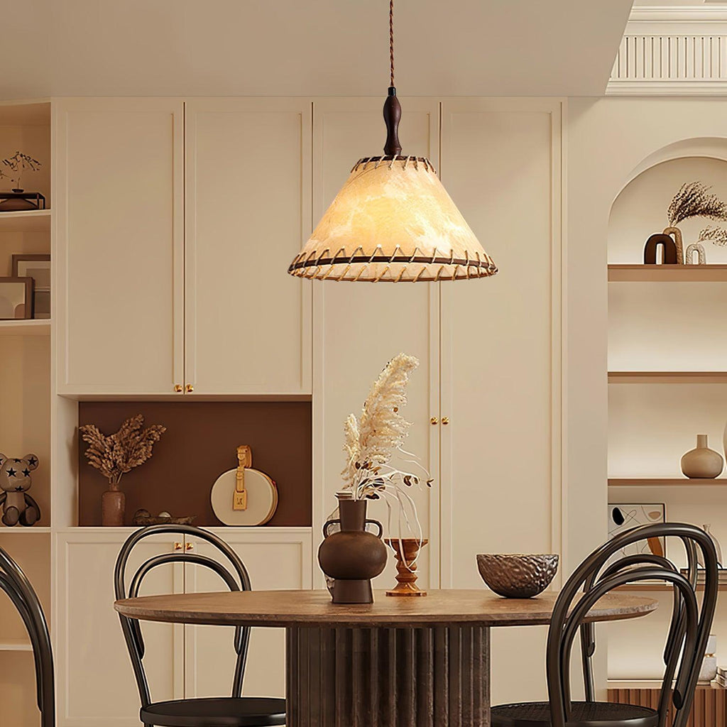 Wood and Fabric Pendant Light Featuring Natural Warm Glow