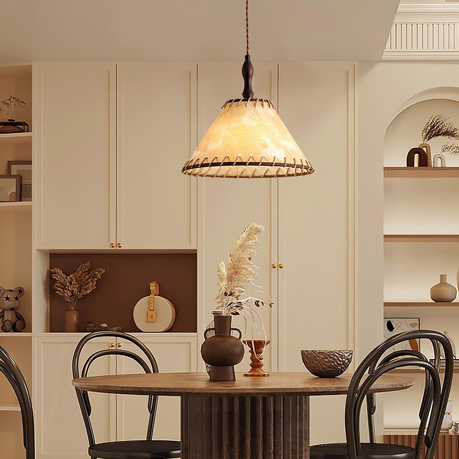 Wood and Fabric Pendant Light Featuring Natural Warm Glow