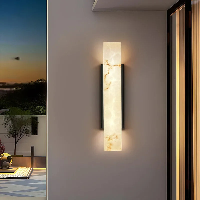 Asteros Outdoor Marble Wall Light with Brushed Stainless Steel Finish IP65
